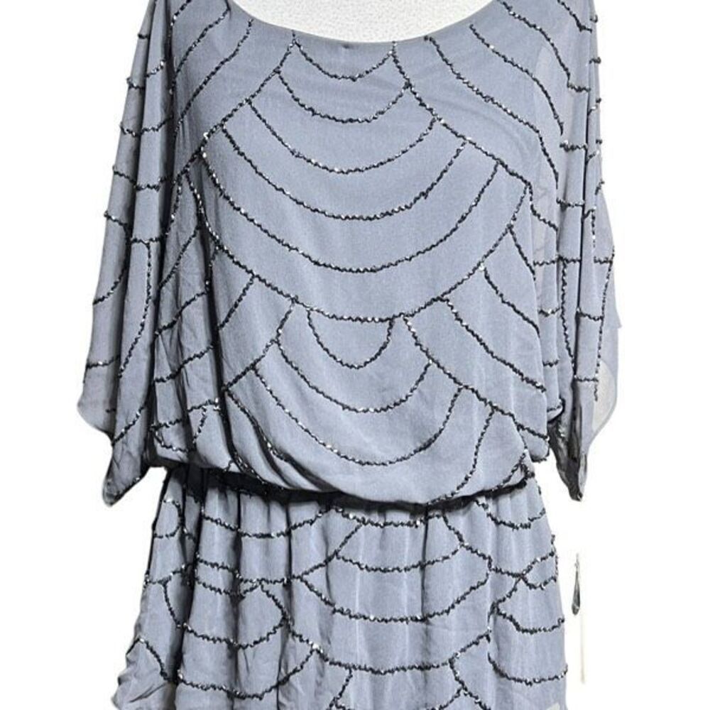 Adrianna Pappell Grey NWT Sequin Dressy Blouse with Empire Waist Size L